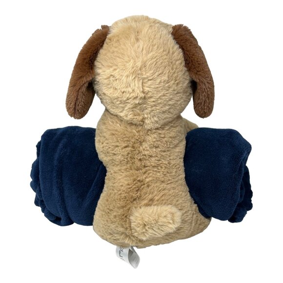 Soft Plush Puppy Dog Fleece Blanket Tan Brown Blue Lovey Lovie Stuffed Animal - Picture 3 of 11